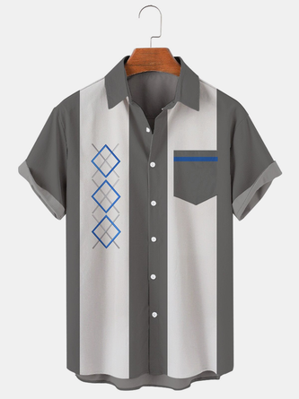 Casual Art Collection Striped Geometric Lapel Short Sleeve Shirt Print Top