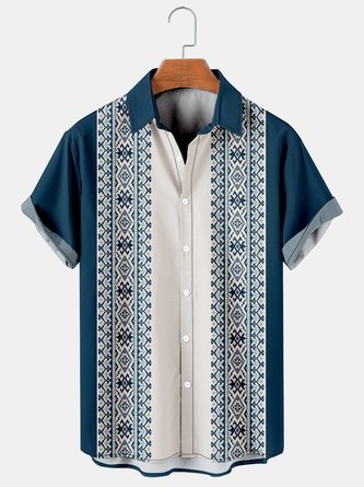 Men's Renaissance Vintage Striped Print Casual Breathable Short Sleeve Shirt