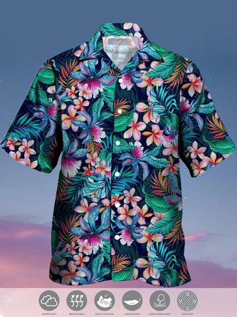 Mens Tropical Floral Print Hydrocool Fabric Quick Dry Casual Breathable Short Sleeve Shirt