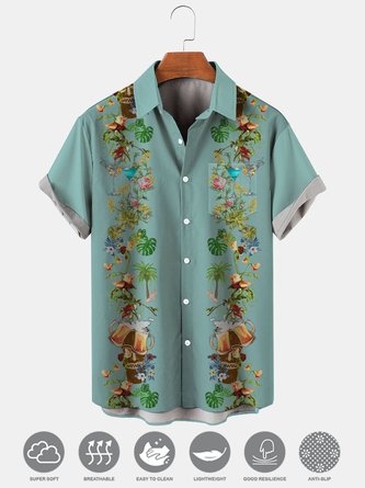 Men's Botanical Print Casual Moisture Absorbent Breathable Fabric Hawaiian Short Sleeve Shirt