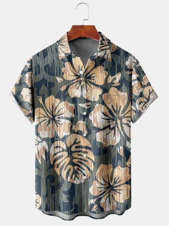 Men's Geometric Botanical Print Casual Breathable Short Sleeve Hawaiian Shirt