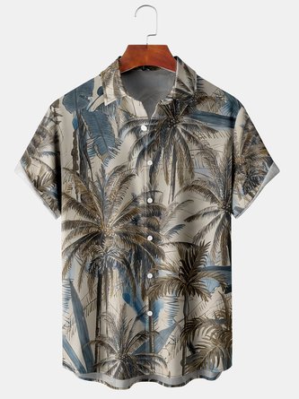 Mens Hawaiian Coconut Print Lapel Chest Pocket Short Sleeve Funky Aloha Shirt