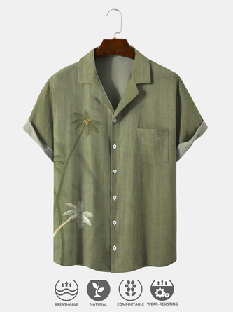 Cotton Linen Style Botanical Floral Print Men's Shirt