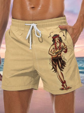 Hula Beauty Graphic Men's Casual Beach Shorts