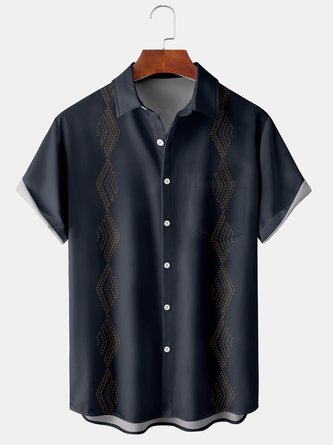 Casual Art Series Geometric Line Element Pattern Lapel Short Sleeve Shirt Print Top