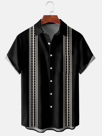 Casual Art Collection Geometric Stripe Pattern Lapel Short Sleeve Shirt Print Top