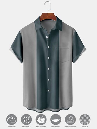 Men's Striped Print Moisture Wicking Fabric Fashion Hawaiian Lapel Short Sleeve Shirt