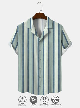 Cotton Linen Striped Casual Short Sleeve Shirt
