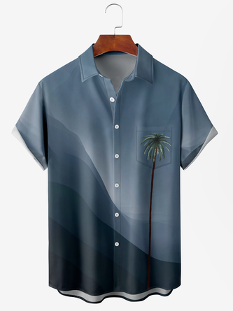 Men's Gradient Botanical Print Anti-Wrinkle Moisture Wicking Fabric Fashion Lapel Short Sleeve Shirts