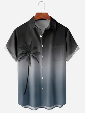 Mens Funky Ombre Coconut Tree Hawaiian Print Front Buttons Soft Breathable Chest Pocket Casual Aloha Shirts