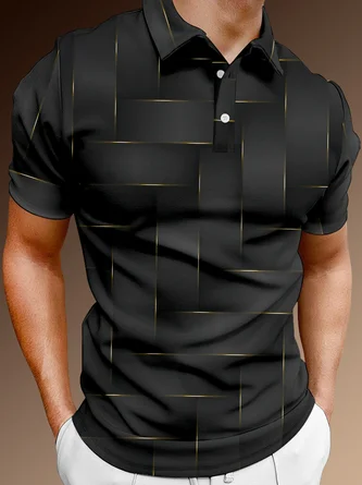 Casual Art Collection Gradient Geometric Stripe Pattern Lapel Short Sleeve Polo Print Top