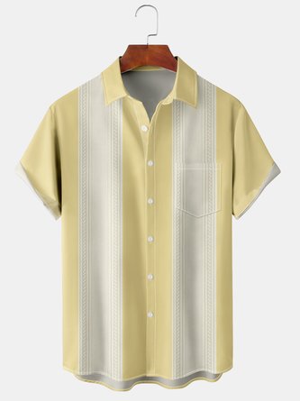 Casual Art Collection Striped Geometric Pattern Lapel Short Sleeve Shirt Print Top