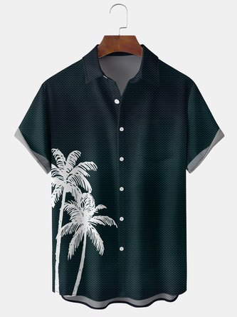 Men's Gradient Background Coconut Tree Element Graphic Print Short Sleeve Shirt