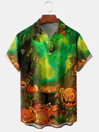 Casual Summer Halloween Polyester Lightweight Party Regular Fit Buttons Short sleeve shirts for Men