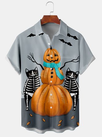Casual Summer Halloween Polyester Lightweight Holiday Regular Fit Buttons Shirt Collar shirts for Men