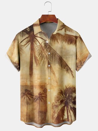 Summer Coconut Tree Hawaii Polyester Lightweight Micro-Elasticity Short sleeve Regular H-Line shirts for Men