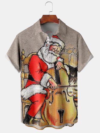 Men Casual Summer Santa Claus Polyester Lightweight Micro-Elasticity Regular Fit Short sleeve Regular shirts