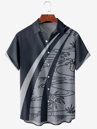 Men's Hawaiian Botanical Print Moisture Wicking Fabric Fashion Lapel Short Sleeve Shirts