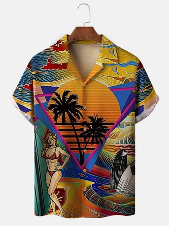 Men's Hawaiian Surf Floral Print Moisture Wicking Fabric Fashion Lapel Short Sleeve Shirts