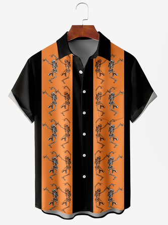 Men Casual Summer Halloween Lightweight Micro-Elasticity Polyester fibre Buttons Short sleeve Shirt Collar shirts