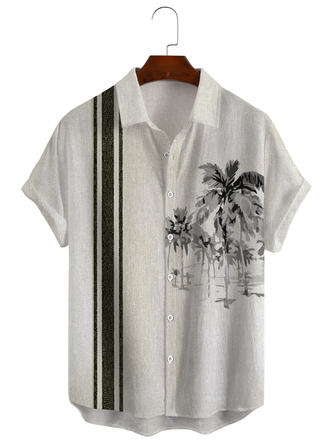 Striped Casual Summer Micro-Elasticity Buttons Shawl Collar Regular H-Line Regular shirts for Men