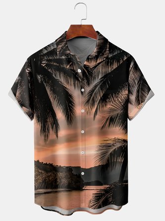 Men Summer Coconut Tree Hawaii Lightweight Micro-Elasticity Daily Regular Fit Short sleeve H-Line shirts