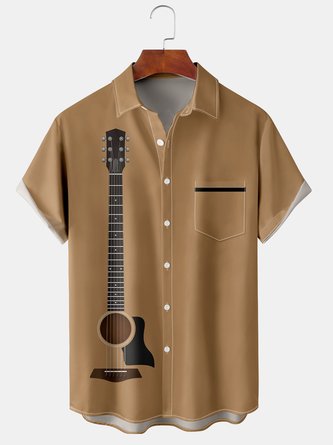 Men Casual Summer Music Micro-Elasticity Daily Regular Fit Short sleeve Shawl Collar H-Line shirts
