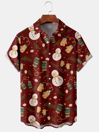 Men Casual Summer Christmas Polyester Holiday Regular Fit Short sleeve Shawl Collar Regular shirts