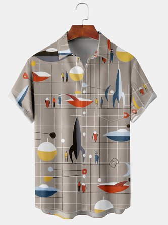 Men's Abstract Cosmic Art Print Casual Breathable Hawaiian Short Sleeve Shirt