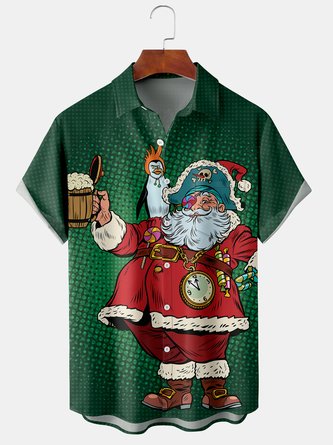 Casual Summer Santa Claus Lightweight Micro-Elasticity Regular Fit Shawl Collar Regular H-Line shirts for Men