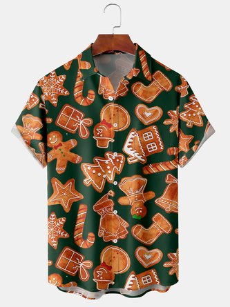 Men Casual Summer Christmas Polyester Lightweight Micro-Elasticity Regular Fit Short sleeve Shawl Collar shirts