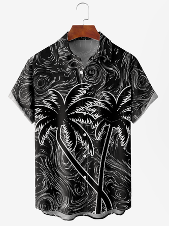 Casual Summer Coconut Tree Lightweight Vacation Buttons Regular H-Line Shirt Collar shirts for Men