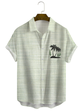Men Casual Summer Plants No Elasticity Daily Chemical Fiber Blend Short sleeve Regular H-Line shirts
