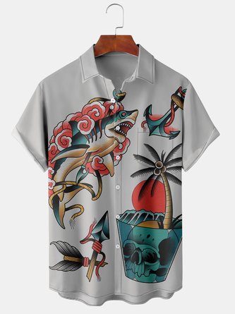 Men Casual Summer Coconut Tree Lightweight Micro-Elasticity Regular Fit Short sleeve Regular H-Line shirts