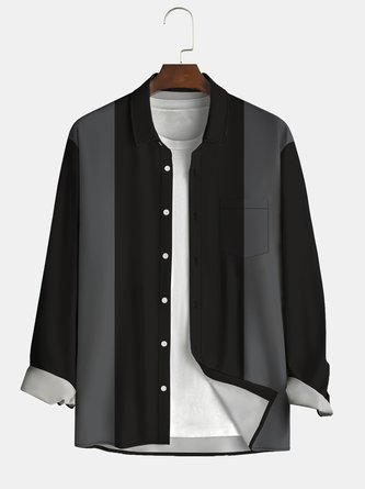Geometric Casual Autumn Lightweight No Elasticity Party Loose Shawl Collar H-Line shirts for Men
