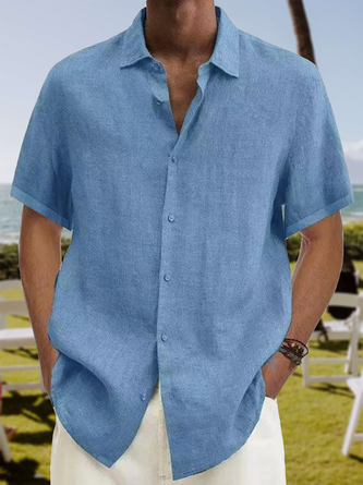 Casual Plain Summer No Elasticity Commuting Regular Fit Short sleeve Regular Shirt Collar shirts for Men