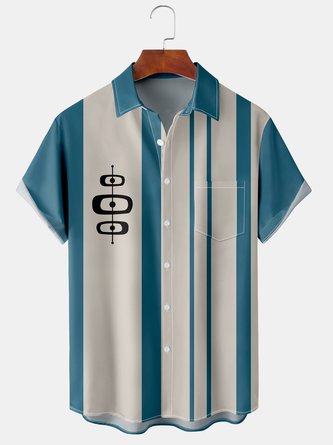 Men Geometric Casual Summer Polyester Lightweight Micro-Elasticity Daily Short sleeve Shawl Collar shirts