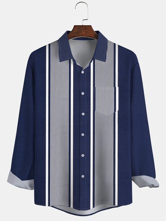 Striped Casual Autumn Polyester Lightweight Daily Loose Shirt Collar Regular Size shirts for Men