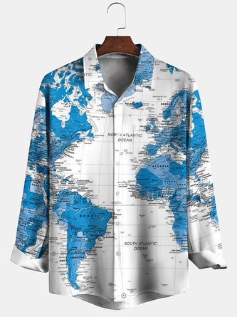 Geometric Casual Autumn Polyester Lightweight Vacation Long sleeve Regular Shirt Collar shirts for Men