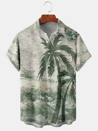 Coconut Tree Spring Hawaii Printing Lightweight Micro-Elasticity Party Regular Fit H-Line shirts for Men