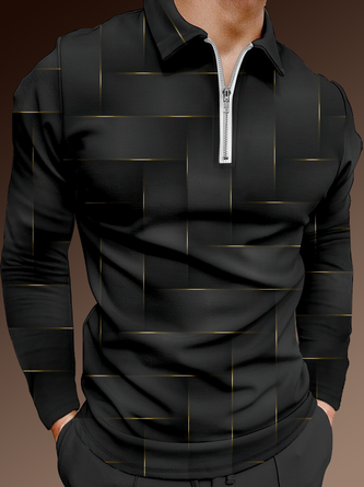 Casual Art Collection Gradient Geometric Stripes Color Block Pattern Lapel Long Sleeve Polo Print Top