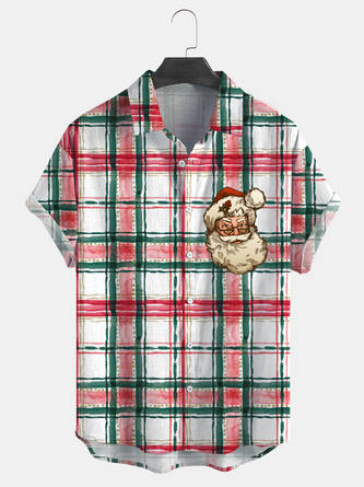 Printed cotton and linen style Christmas comfortable linen Shirt with short sleeves