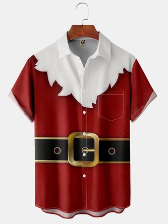 Men's Christmas Print Fashion Lapel Pocket Short Sleeve Hawaiian Shirt
