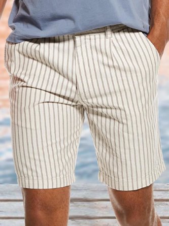 Cotton and Linen Striped Casual Shorts