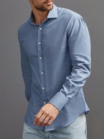 Solid Color Long Sleeve Shirt Casual Style Lapel Top