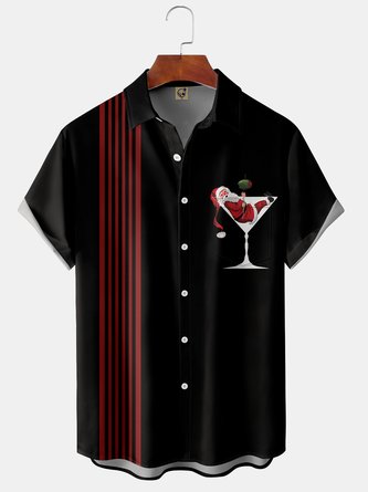 Men's Santa Print Casual Breathable Hawaiian Short Sleeve Shirt