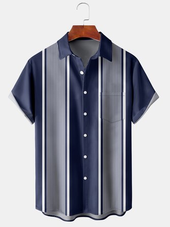Big Size Striped Chest Pocket Short Sleeve Shirt