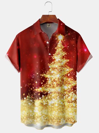 Christmas Tree Chest Pocket Short Sleeve  Shirt