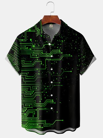 3D Technology Lines Chest Pocket Short Sleeve Shirt