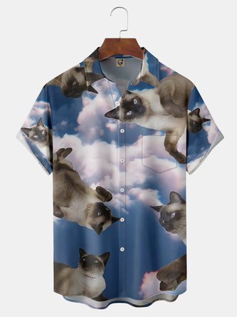 Siamese Cat Chest pocket Short Sleeve Casual Shirt